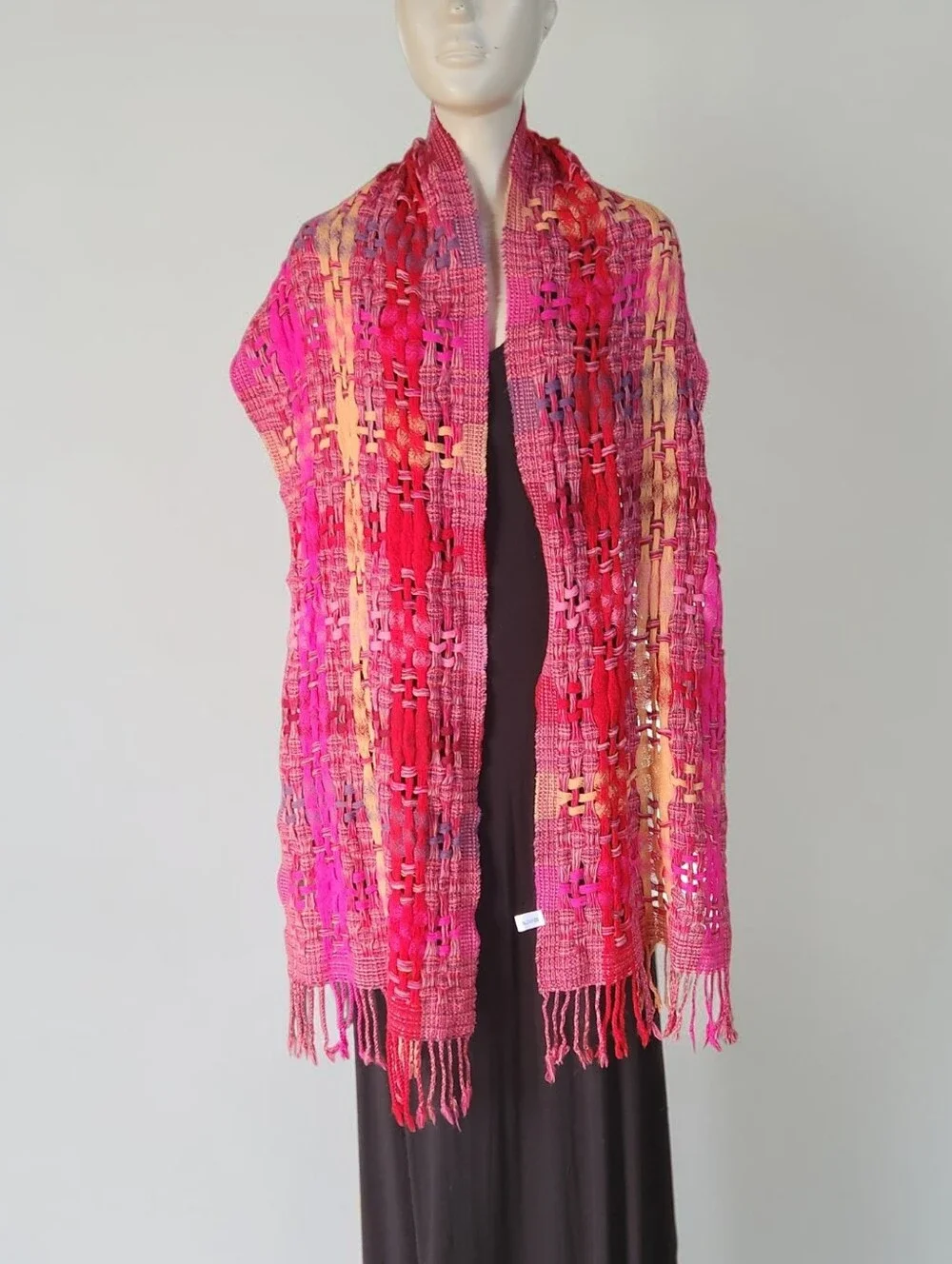 Suantrai Of Ireland Wool Vibrant Loose Weave Scarf Magenta Fuscia 78x14 Inch
